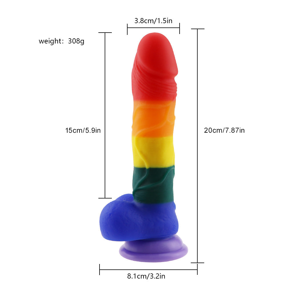 7.8 Inch LGBT Rainbow Silicone Strap on Dildo