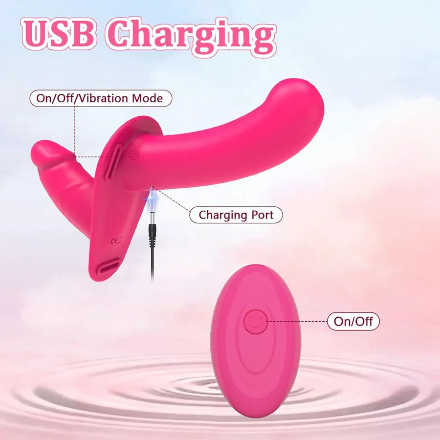 Pink Strapless Vibrating Dildo Strap-On