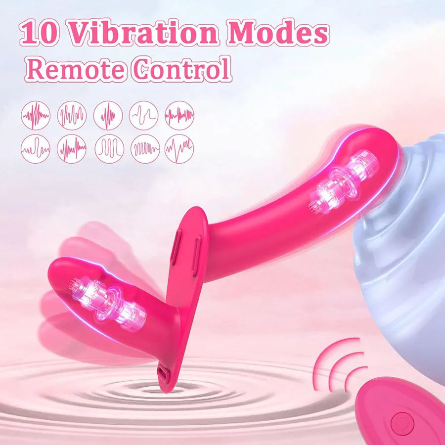Pink Strapless Vibrating Dildo Strap-On